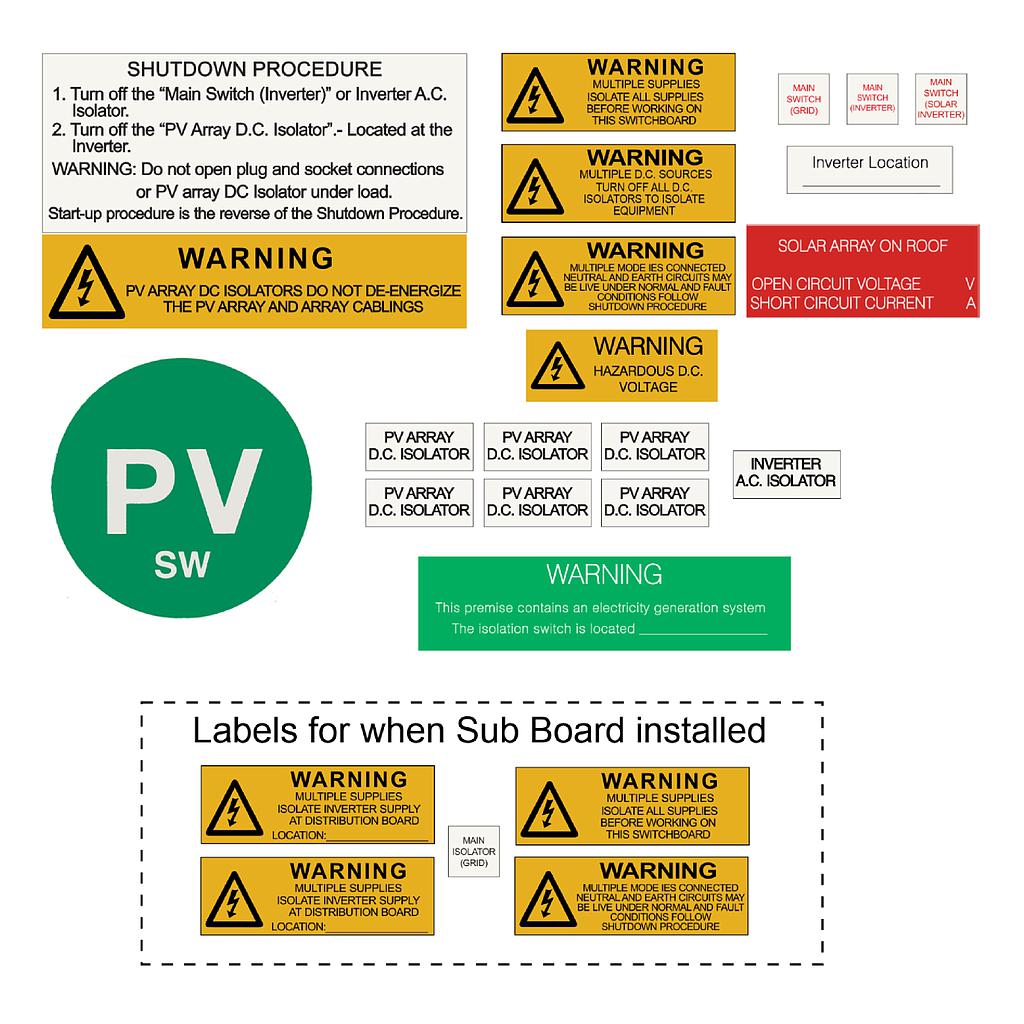 [LABELKIT-DCI] National Grid Connect PV Label Kit - DC Isolator (AS/NZS 4777.1:2024 Compliant)