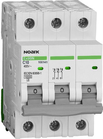 [100141] Noark 10A Miniature Circuit Breaker C Curve 3 Pole 6kA 230/400 V AC, 48V DC (per pole)