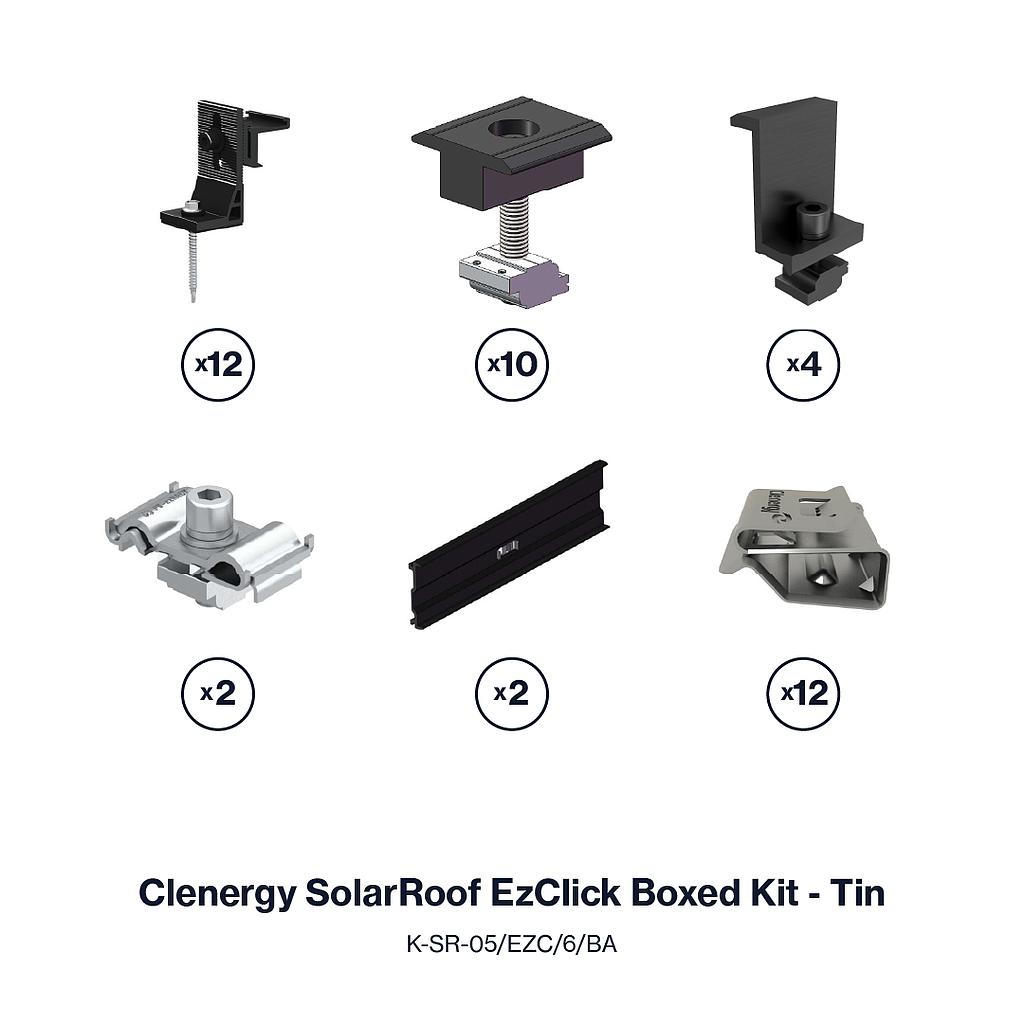 [K-SR-05/EZC/6/30/G/BA] Clenergy SolarRoof ezClick Boxed Kit - 6 Panel - Tin - 30mm Clamps - Black Anodized - Excludes Rails