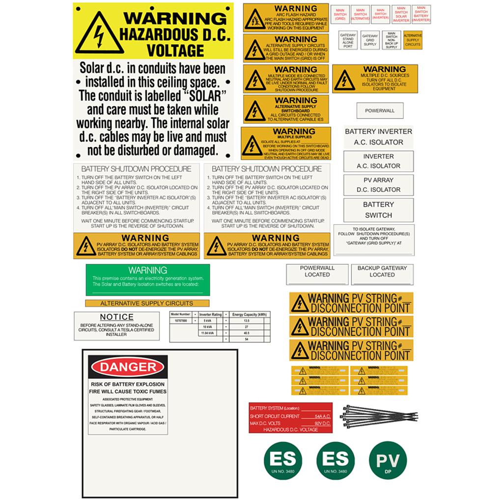 [LABELKIT-TESLA-PV] Tesla Powerwall 3 BESS & PV Disconnection Point Label Kit with Wall Plaque